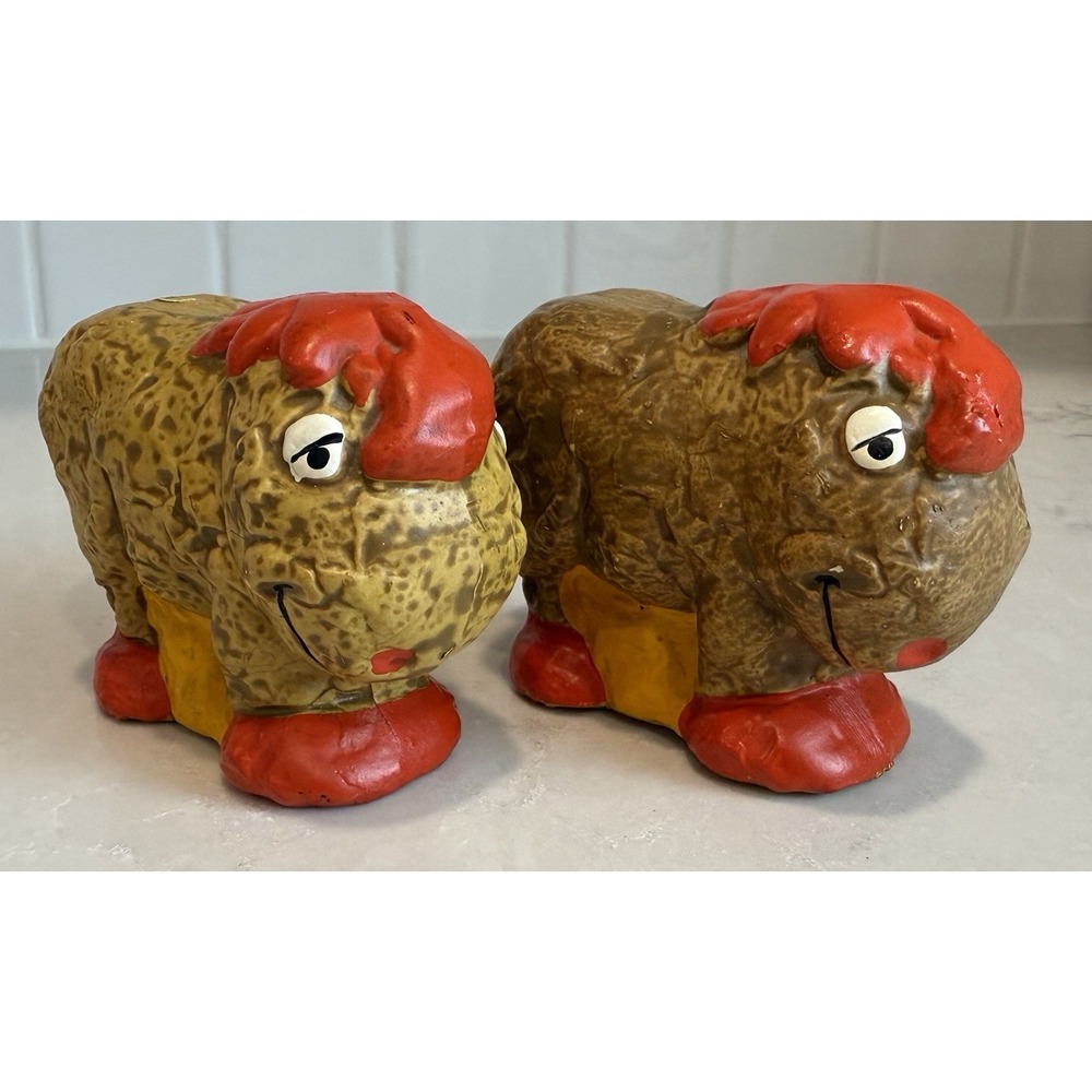 Vintage Shaggy Horse Pony Folk Art Salt & Pepper Shakers Japan 1970's‎ Funky MCM